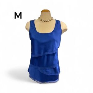 ANN TAYLOR Tank Top Size Medium Royal Blue Ruffled Layers Sleeveless